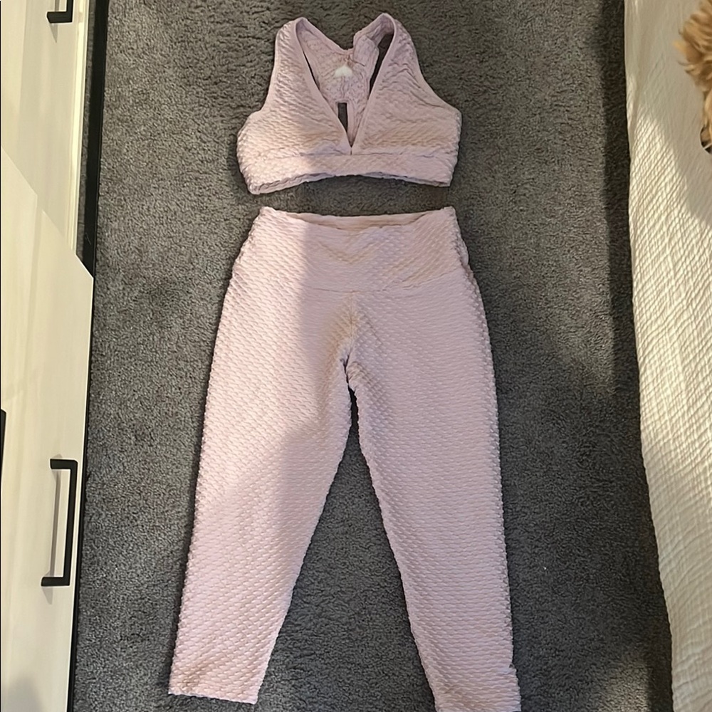 Women's Pink Textured Pants & Jumpsuit Set